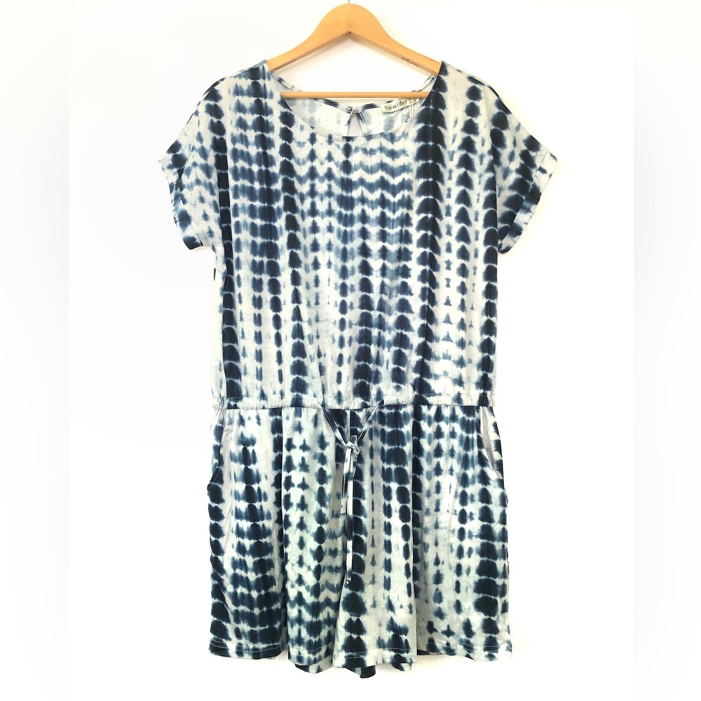 Nemidor ROMPER Womens Tie Dye Blue White Drawstring Waist Pockets Plus Sz 16 NWT
